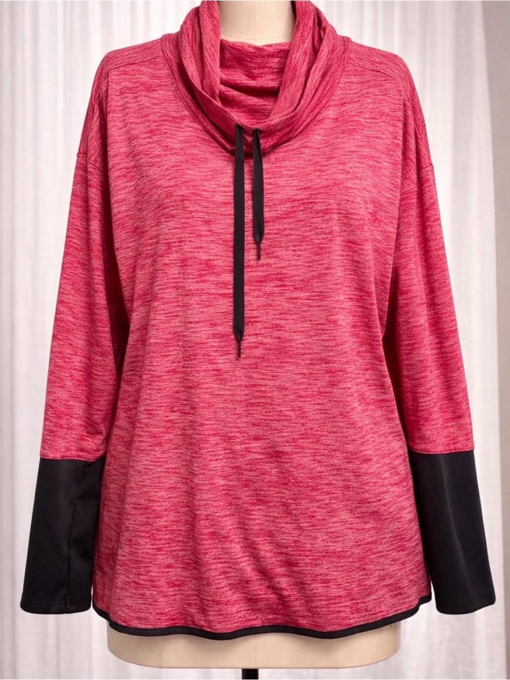 Pink Cowl Neck Pullover with gray Accents